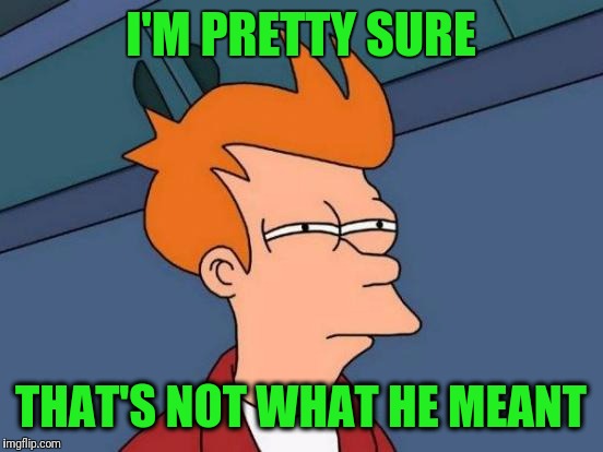 Futurama Fry Meme | I'M PRETTY SURE THAT'S NOT WHAT HE MEANT | image tagged in memes,futurama fry | made w/ Imgflip meme maker