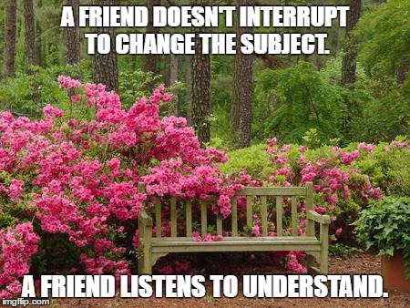 True friends | A FRIEND DOESN'T INTERRUPT TO CHANGE THE SUBJECT. A FRIEND LISTENS TO UNDERSTAND. | image tagged in friends | made w/ Imgflip meme maker