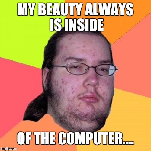 Butthurt Dweller Meme | MY BEAUTY ALWAYS IS INSIDE; OF THE COMPUTER.... | image tagged in memes,butthurt dweller | made w/ Imgflip meme maker