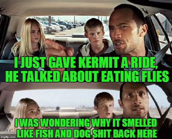 I JUST GAVE KERMIT A RIDE, HE TALKED ABOUT EATING FLIES I WAS WONDERING WHY IT SMELLED LIKE FISH AND DOG SHIT BACK HERE | made w/ Imgflip meme maker