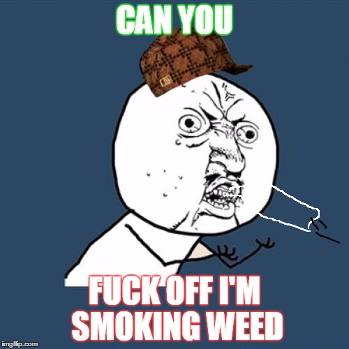 Y U No Meme | CAN YOU; FUCK OFF I'M SMOKING WEED | image tagged in memes,y u no,scumbag | made w/ Imgflip meme maker
