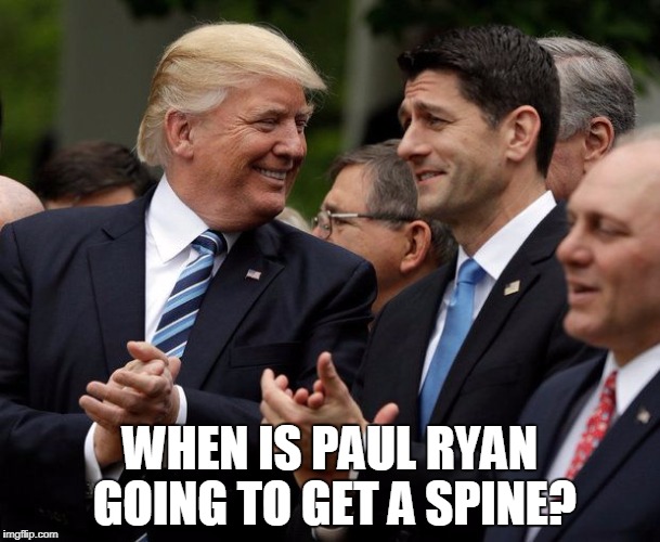 WHEN IS PAUL RYAN GOING TO GET A SPINE? | image tagged in paulryantrump | made w/ Imgflip meme maker