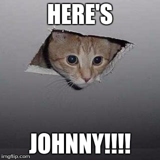 Ceiling Cat | HERE'S; JOHNNY!!!! | image tagged in memes,ceiling cat | made w/ Imgflip meme maker