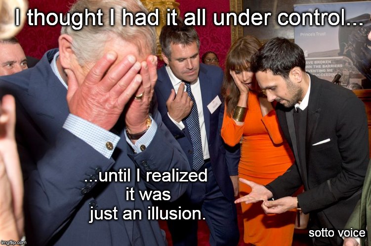 I thought I had it all under control... ...until I realized it was just an illusion. sotto voice | image tagged in control | made w/ Imgflip meme maker