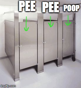 my school bathroom every day | PEE; PEE; POOP | image tagged in empty bathroom stalls | made w/ Imgflip meme maker
