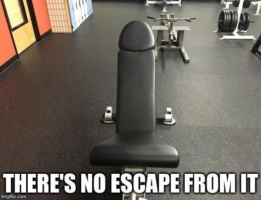 gay gym | THERE'S NO ESCAPE FROM IT | image tagged in gay gym | made w/ Imgflip meme maker