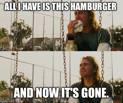 First World Stoner Problems | ALL I HAVE IS THIS HAMBURGER; AND NOW IT'S GONE. | image tagged in memes,first world stoner problems | made w/ Imgflip meme maker
