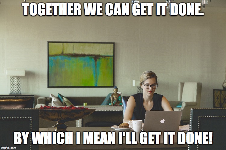 Virtual Assistant Day 2017 | TOGETHER WE CAN GET IT DONE. BY WHICH I MEAN I'LL GET IT DONE! | image tagged in virtual assistant | made w/ Imgflip meme maker
