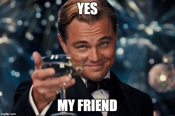 Leonardo Dicaprio Cheers Meme | YES MY FRIEND | image tagged in memes,leonardo dicaprio cheers | made w/ Imgflip meme maker