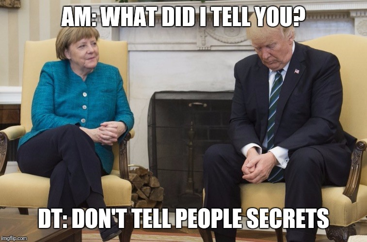 Meanwhile in the Principal's office | AM: WHAT DID I TELL YOU? DT: DON'T TELL PEOPLE SECRETS | image tagged in angela merkel,donald trump | made w/ Imgflip meme maker