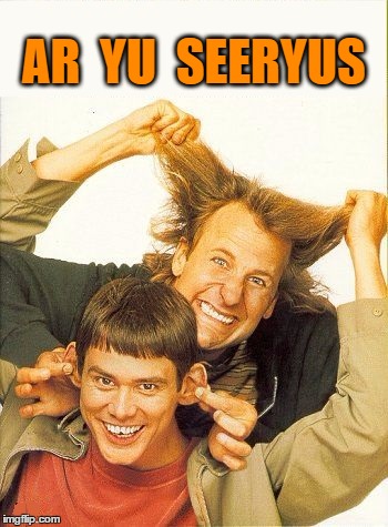 DUMB and dumber | AR  YU  SEERYUS | image tagged in dumb and dumber | made w/ Imgflip meme maker