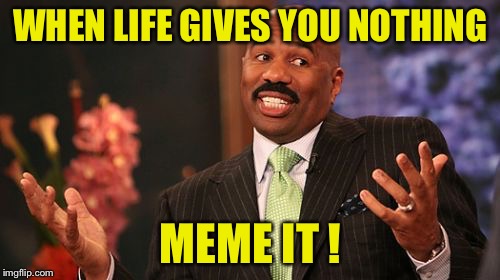 Steve Harvey Meme | WHEN LIFE GIVES YOU NOTHING MEME IT ! | image tagged in memes,steve harvey | made w/ Imgflip meme maker