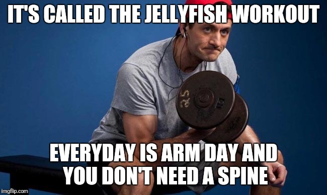 IT'S CALLED THE JELLYFISH WORKOUT; EVERYDAY IS ARM DAY AND YOU DON'T NEED A SPINE | image tagged in paul ryan,gop | made w/ Imgflip meme maker