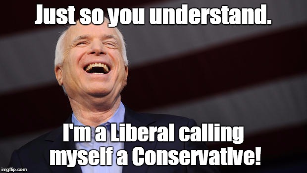 John McCain | Just so you understand. I'm a Liberal calling myself a Conservative! | image tagged in john mccain | made w/ Imgflip meme maker