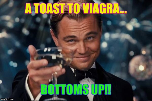 Ben Dover and crack a smile!! ;-) | A TOAST TO VIAGRA... BOTTOMS UP!! | image tagged in memes,leonardo dicaprio cheers | made w/ Imgflip meme maker