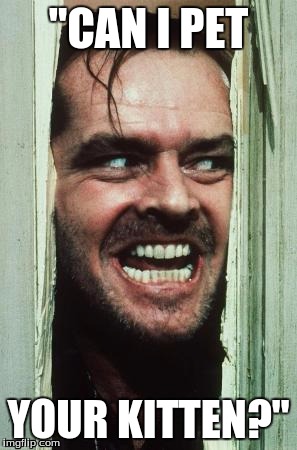 Here's Johnny | "CAN I PET; YOUR KITTEN?" | image tagged in memes,heres johnny | made w/ Imgflip meme maker