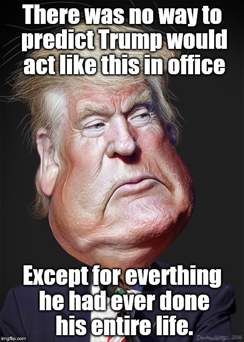 There was no way to predict Trump would act like this in office; Except for everthing he had ever done his entire life. | image tagged in trump | made w/ Imgflip meme maker