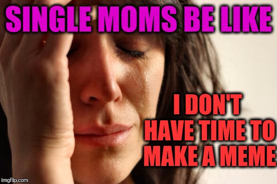 First World Problems | SINGLE MOMS BE LIKE; I DON'T HAVE TIME TO MAKE A MEME | image tagged in memes,first world problems,i know fuck me right,single life,forever resentful mother,funny | made w/ Imgflip meme maker