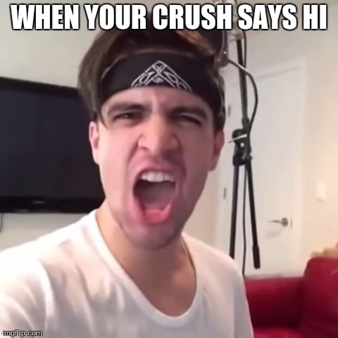 Fuck Yeah Friday Brendon Urie | WHEN YOUR CRUSH SAYS HI | image tagged in fuck yeah friday brendon urie | made w/ Imgflip meme maker