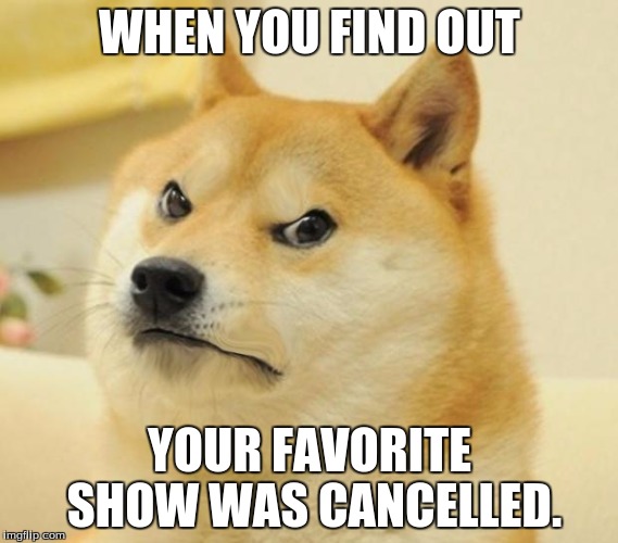 Mad doge | WHEN YOU FIND OUT; YOUR FAVORITE SHOW WAS CANCELLED. | image tagged in mad doge | made w/ Imgflip meme maker