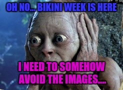 If anyone is thinking.... I am not gay | OH NO... BIKINI WEEK IS HERE; I NEED TO SOMEHOW AVOID THE IMAGES.... | image tagged in oh no | made w/ Imgflip meme maker