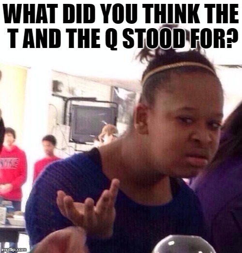 Black Girl Wat Meme | WHAT DID YOU THINK THE T AND THE Q STOOD FOR? | image tagged in memes,black girl wat | made w/ Imgflip meme maker