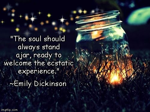 Lightning Bugs | "The soul should always stand ajar, ready to welcome the ecstatic experience."; ~Emily Dickinson | image tagged in emily dickinson,fireflies,soul,joy,wonder,magic | made w/ Imgflip meme maker