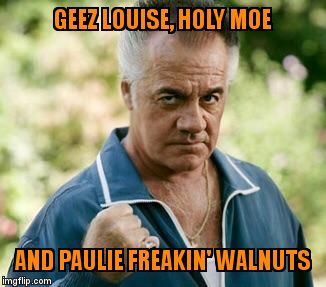PAULIE Walnuts  | GEEZ LOUISE, HOLY MOE; AND PAULIE FREAKIN' WALNUTS | image tagged in paulie walnuts | made w/ Imgflip meme maker