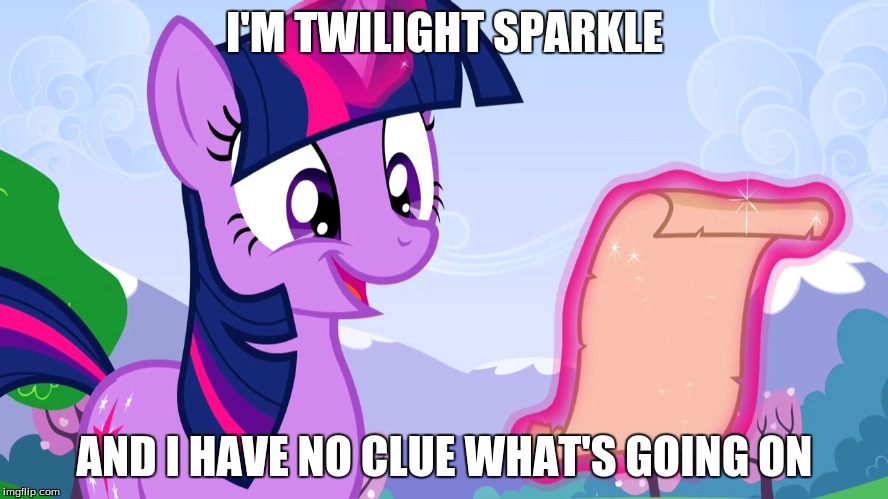 I'M TWILIGHT SPARKLE; AND I HAVE NO CLUE WHAT'S GOING ON | made w/ Imgflip meme maker