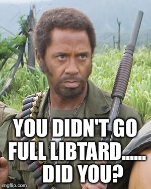 Tropic Thunder - Robert Downey Jr. | YOU DIDN'T GO FULL LIBTARD......    DID YOU? | image tagged in tropic thunder - robert downey jr | made w/ Imgflip meme maker