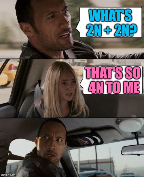 The Rock Driving Meme | WHAT'S 2N + 2N? THAT'S SO 4N TO ME | image tagged in memes,the rock driving | made w/ Imgflip meme maker