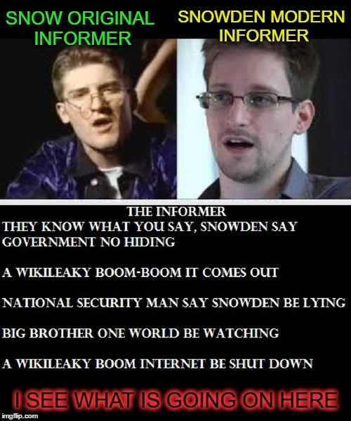 Well, Well, Well.... Conspiracy level Snowed  | SNOWDEN MODERN INFORMER; SNOW ORIGINAL INFORMER; I SEE WHAT IS GOING ON HERE | image tagged in information,snowden,snow,memes,funny | made w/ Imgflip meme maker