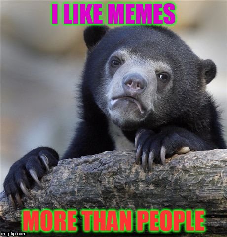 Confession Bear Meme | I LIKE MEMES; MORE THAN PEOPLE | image tagged in memes,confession bear | made w/ Imgflip meme maker