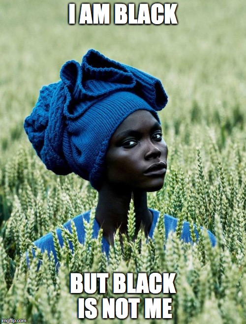 skeptical fashionista african women  | I AM BLACK; BUT BLACK IS NOT ME | image tagged in skeptical fashionista african women | made w/ Imgflip meme maker