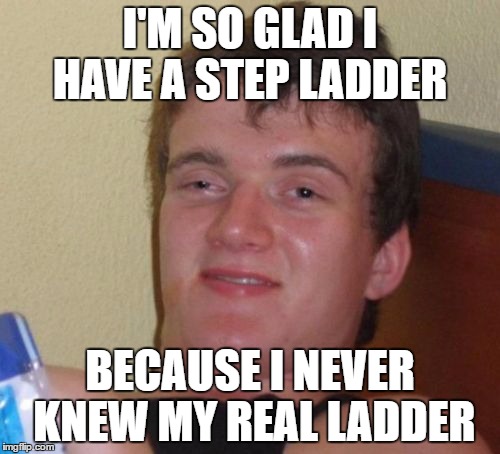 10 Guy Meme | I'M SO GLAD I HAVE A STEP LADDER; BECAUSE I NEVER KNEW MY REAL LADDER | image tagged in memes,10 guy | made w/ Imgflip meme maker