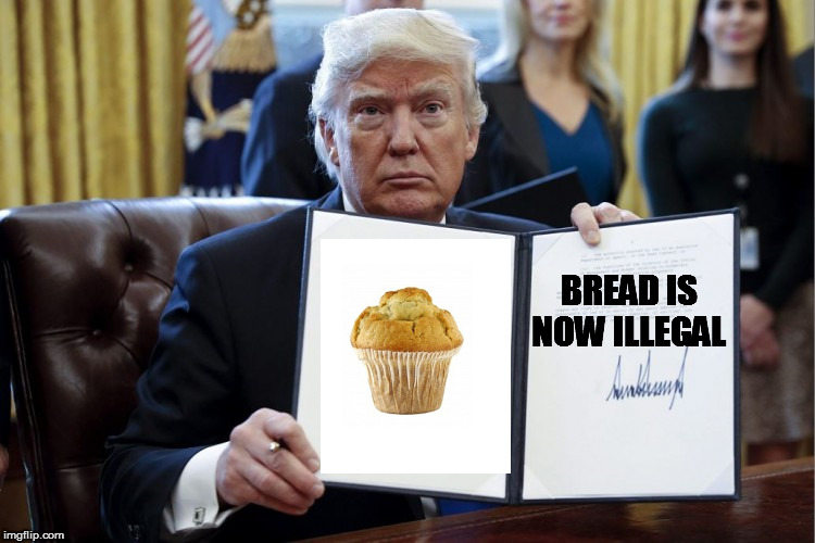 All bread that looks like his hair is now illegal.  | BREAD IS NOW ILLEGAL | image tagged in trump | made w/ Imgflip meme maker