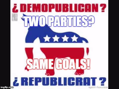 Demopublican Republicrat | TWO PARTIES? SAME GOALS! | image tagged in demopublican republicrat | made w/ Imgflip meme maker