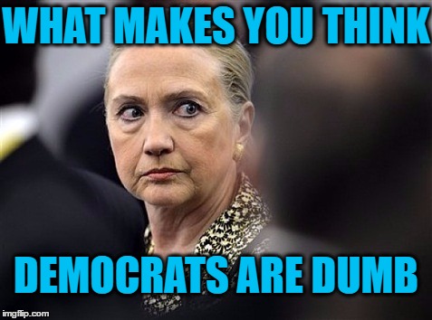 upset hillary | WHAT MAKES YOU THINK DEMOCRATS ARE DUMB | image tagged in upset hillary | made w/ Imgflip meme maker