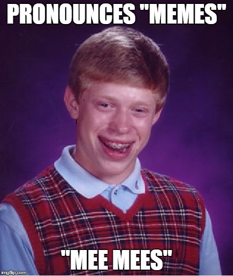 Bad Luck Brian Meme | PRONOUNCES "MEMES" "MEE MEES" | image tagged in memes,bad luck brian | made w/ Imgflip meme maker