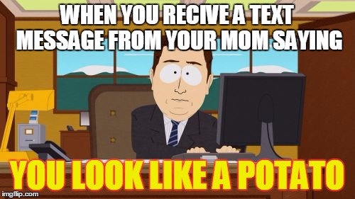 Aaaaand Its Gone | WHEN YOU RECIVE A TEXT MESSAGE FROM YOUR MOM SAYING; YOU LOOK LIKE A POTATO | image tagged in memes,aaaaand its gone | made w/ Imgflip meme maker