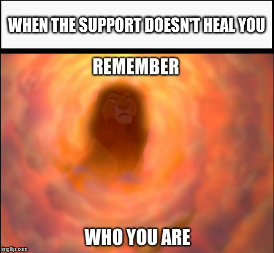 When the support doesn't heal you | WHEN THE SUPPORT DOESN'T HEAL YOU | image tagged in remember who you are,lion king | made w/ Imgflip meme maker