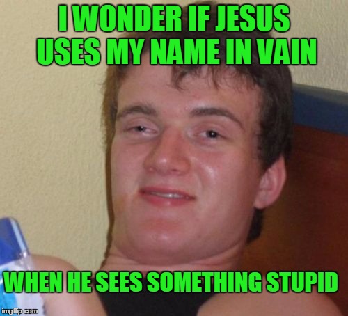 Ryan Myer, that was stupid. | I WONDER IF JESUS USES MY NAME IN VAIN; WHEN HE SEES SOMETHING STUPID | image tagged in memes,10 guy | made w/ Imgflip meme maker