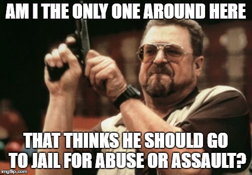 Am I The Only One Around Here Meme | AM I THE ONLY ONE AROUND HERE THAT THINKS HE SHOULD GO TO JAIL FOR ABUSE OR ASSAULT? | image tagged in memes,am i the only one around here | made w/ Imgflip meme maker