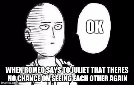 One Punch Man | OK; WHEN ROMEO SAYS TO JULIET THAT THERES NO CHANCE ON SEEING EACH OTHER AGAIN | image tagged in one punch man | made w/ Imgflip meme maker