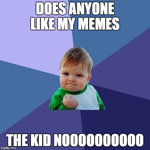 Success Kid Meme | DOES ANYONE LIKE MY MEMES; THE KID NOOOOOOOOOO | image tagged in memes,success kid | made w/ Imgflip meme maker