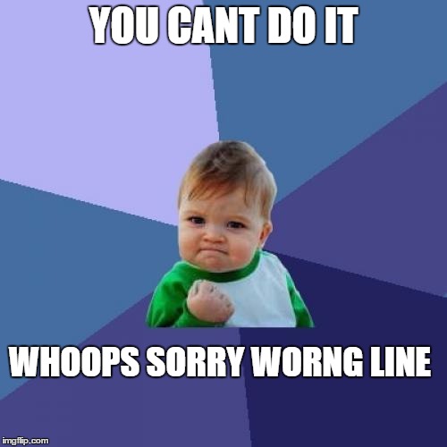 Success Kid Meme | YOU CANT DO IT; WHOOPS SORRY WORNG LINE | image tagged in memes,success kid | made w/ Imgflip meme maker