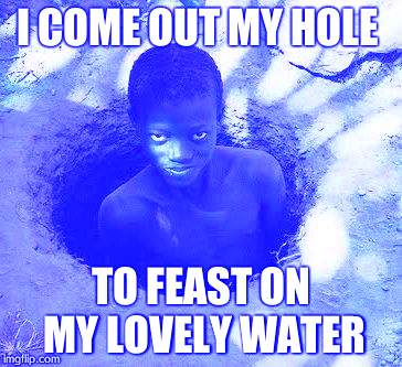 Nigga | I COME OUT MY HOLE; TO FEAST ON MY LOVELY WATER | image tagged in nigga | made w/ Imgflip meme maker