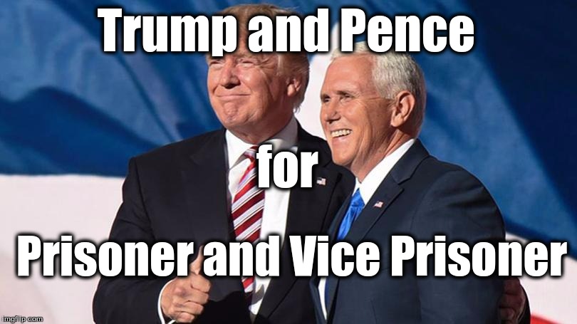 Trump and Pence Prisoners | Trump and Pence; for; Prisoner and Vice Prisoner | image tagged in trump and pence prisoners | made w/ Imgflip meme maker