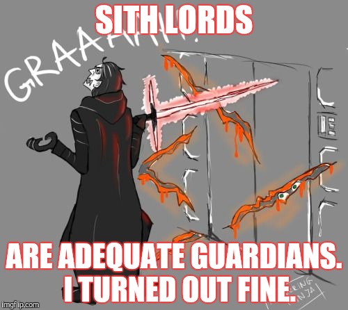 SITH LORDS ARE ADEQUATE GUARDIANS.  I TURNED OUT FINE. | made w/ Imgflip meme maker
