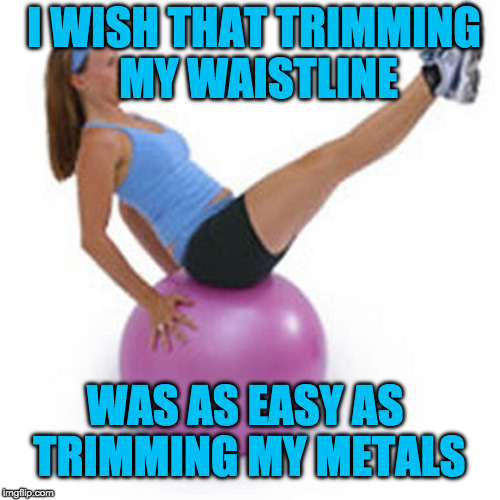 exercise ball | I WISH THAT TRIMMING MY WAISTLINE; WAS AS EASY AS TRIMMING MY METALS | image tagged in exercise ball | made w/ Imgflip meme maker
